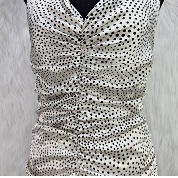 Jessica McClintock Vintage Satin Mermaid Dress Polka Dot Halter Gown Maxi Glam‎ - Picture 4 of 16